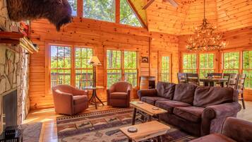 TV, fireplace, DVD player, video library