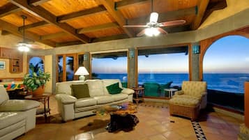 Smart TV, fireplace, DVD player, books