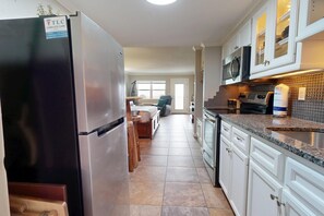 Fridge, microwave, coffee/tea maker, toaster