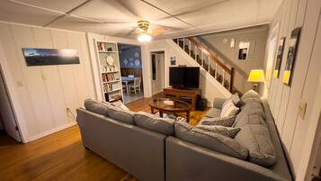 TV, DVD player, books, video library