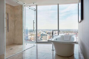 Rainfall showerhead, eco-friendly toiletries, hair dryer, bathrobes