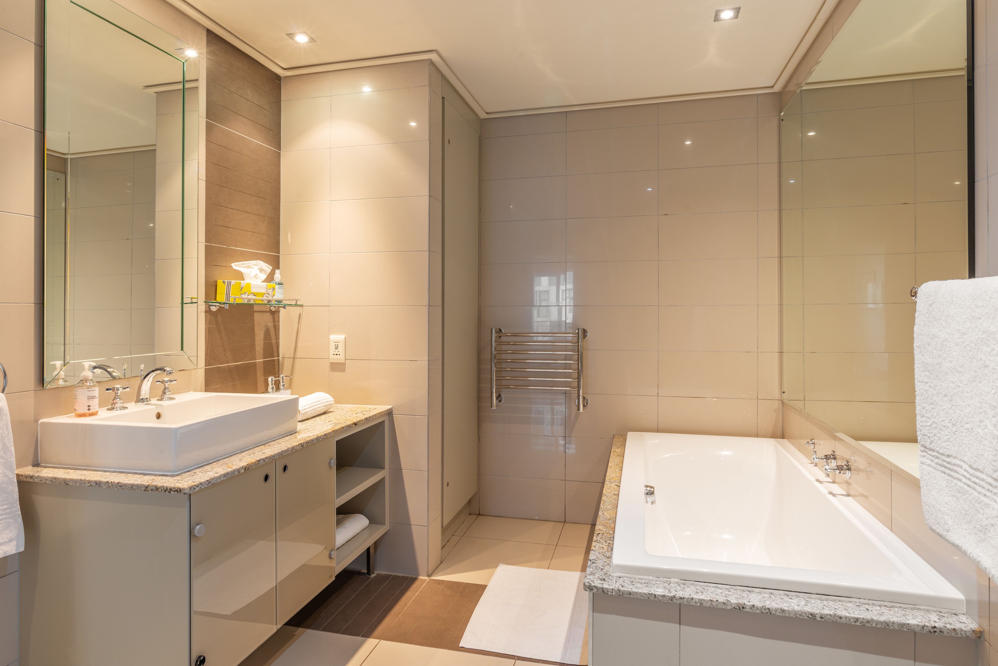 luxury suite, 2 bedrooms, kitchen, mountain view | bathroom | designer toiletries, hair dryer, towels, soap