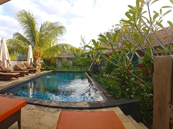 Outdoor pool, pool loungers