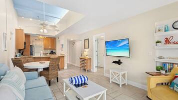 Flat-screen TV, DVD player, stereo, offices