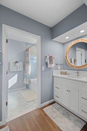 Combined shower/bathtub, hair dryer, towels - Beach & Tennis Paradise–Cedars East #806 by RVA (Longboat Key)