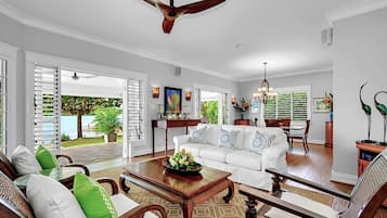 Smart TV, books, music library, stereo