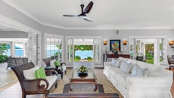 Una Smart TV, libros, una biblioteca de música, un reproductor estéreo