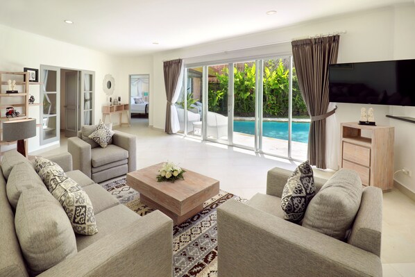 Standard Villa, 3 Bedrooms, Non Smoking, Private Pool | Living area | LED TV - Bali Paradise Heritage by Prabhu (Ungasan)