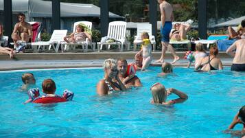 2 outdoor pools, open 10 AM to 8:00 PM, pool loungers