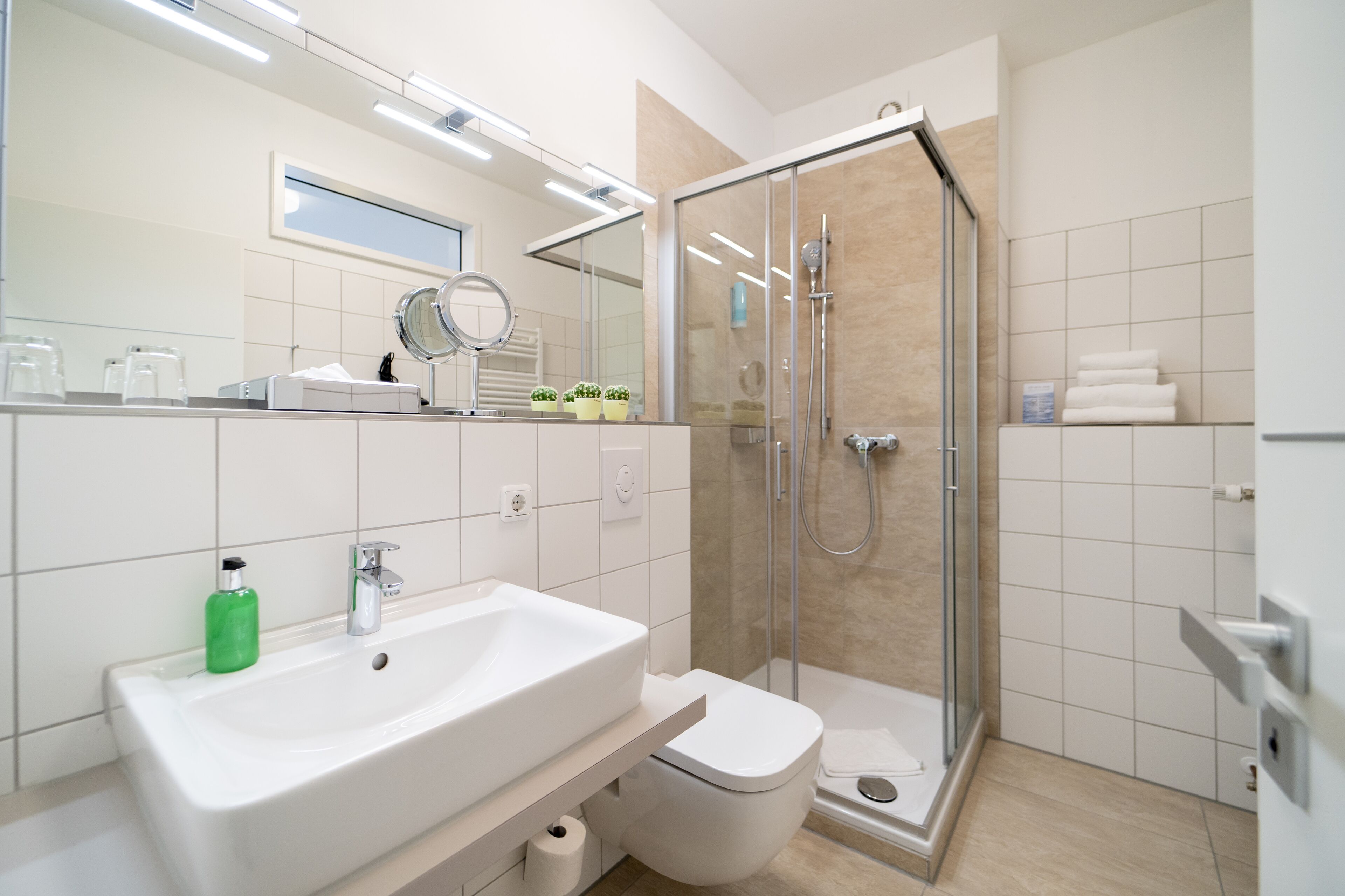 free toiletries, hair dryer, slippers, towels