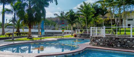 Outdoor pool, pool umbrellas