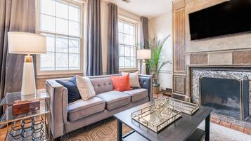 Apartment, 2 Bedrooms | Living area | Flat-screen TV, fireplace