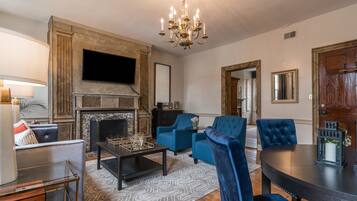 Apartment, 2 Bedrooms | Living area | Flat-screen TV, fireplace