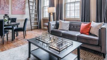 Apartment, 2 Bedrooms | Living area | Flat-screen TV, fireplace