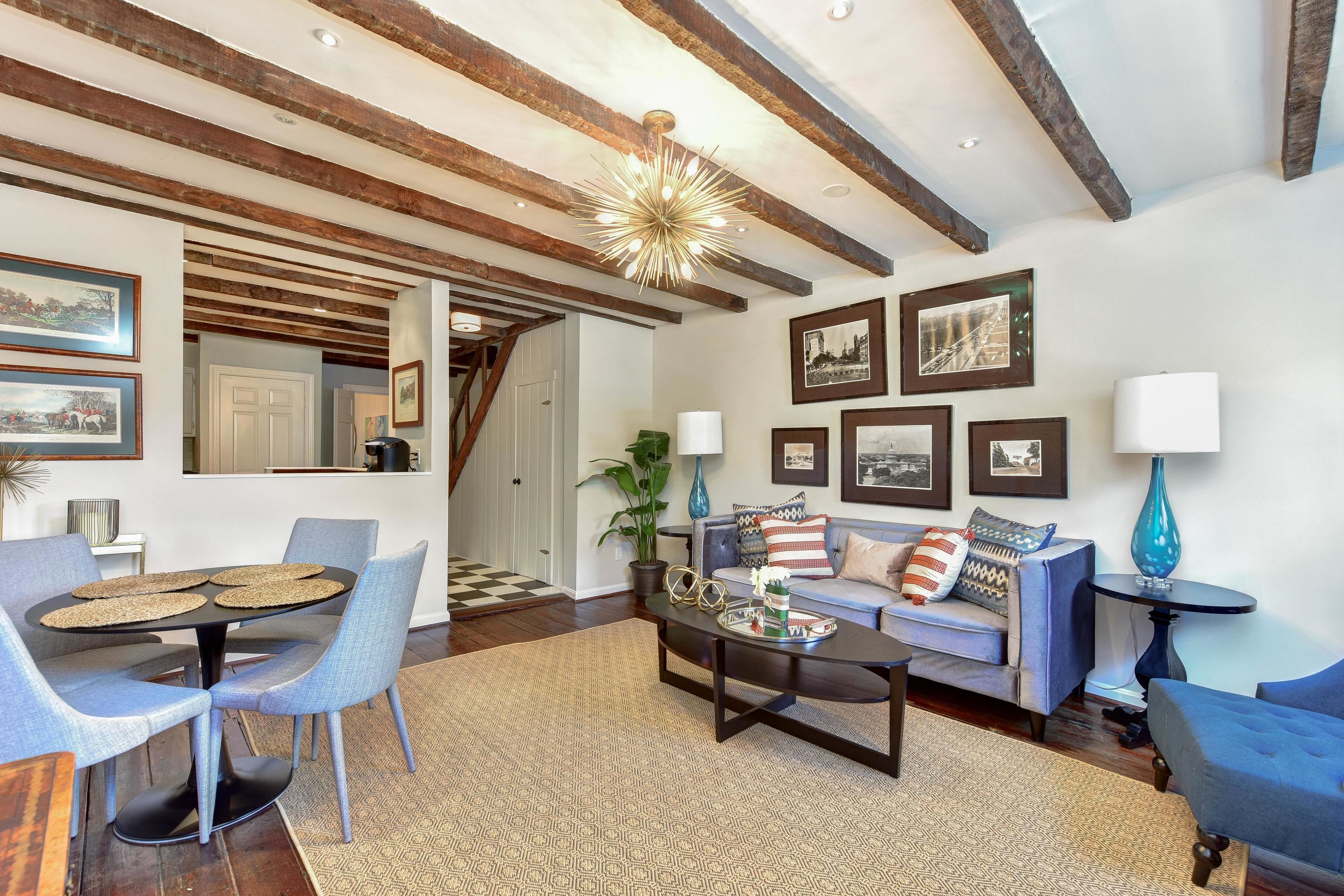 Flat-screen TV, fireplace