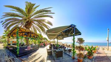 On the beach, beach shuttle