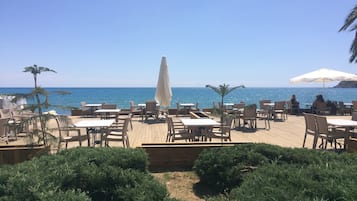 On the beach, beach shuttle