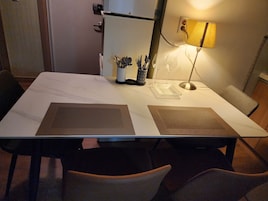 55-inch flat-screen TV with cable channels, TV, fireplace