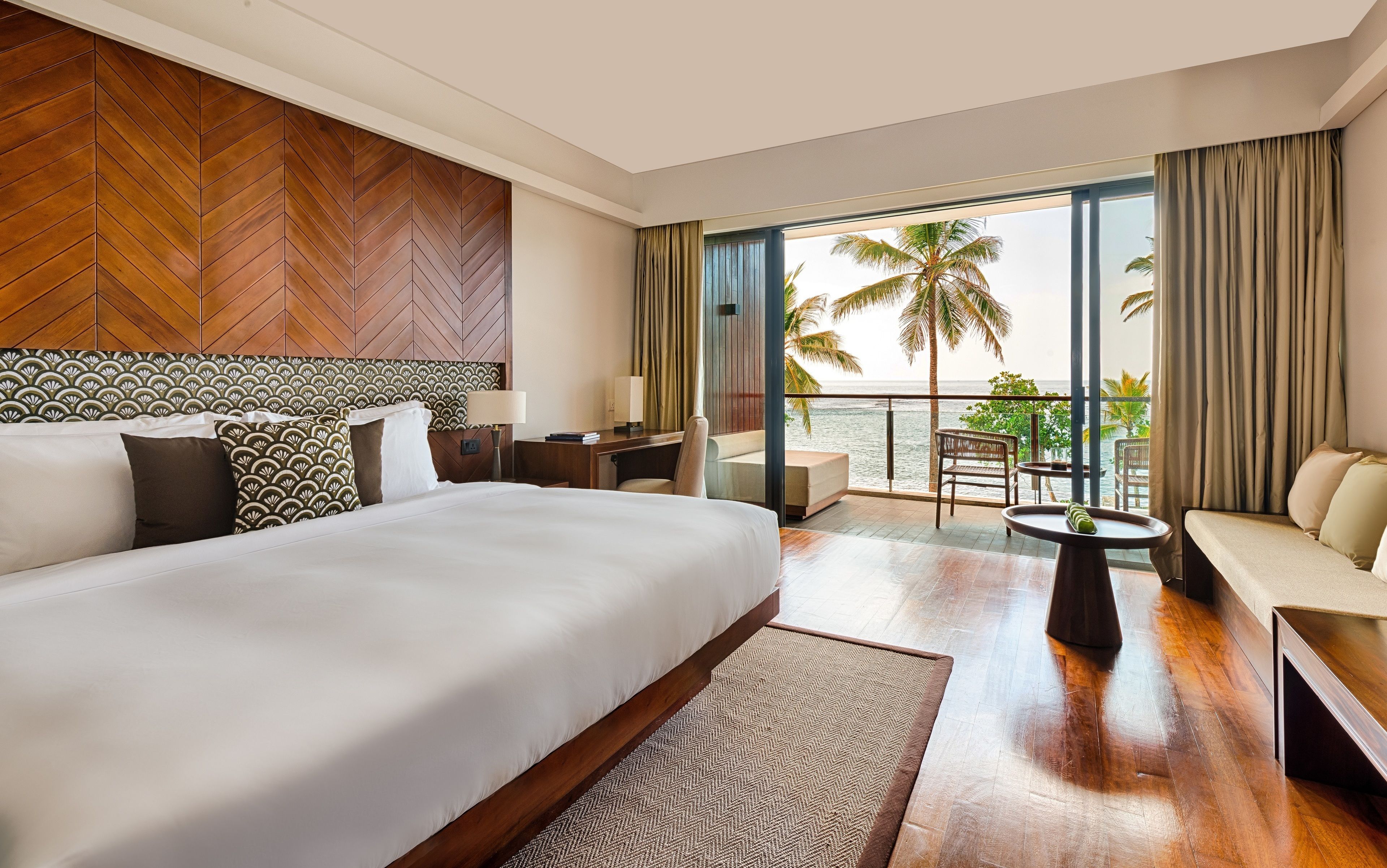 superior double room, 1 king bed, ocean view, beachfront | premium bedding, minibar, in-room safe, desk