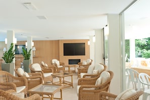 32-inch flat-screen TV with satellite channels, TV