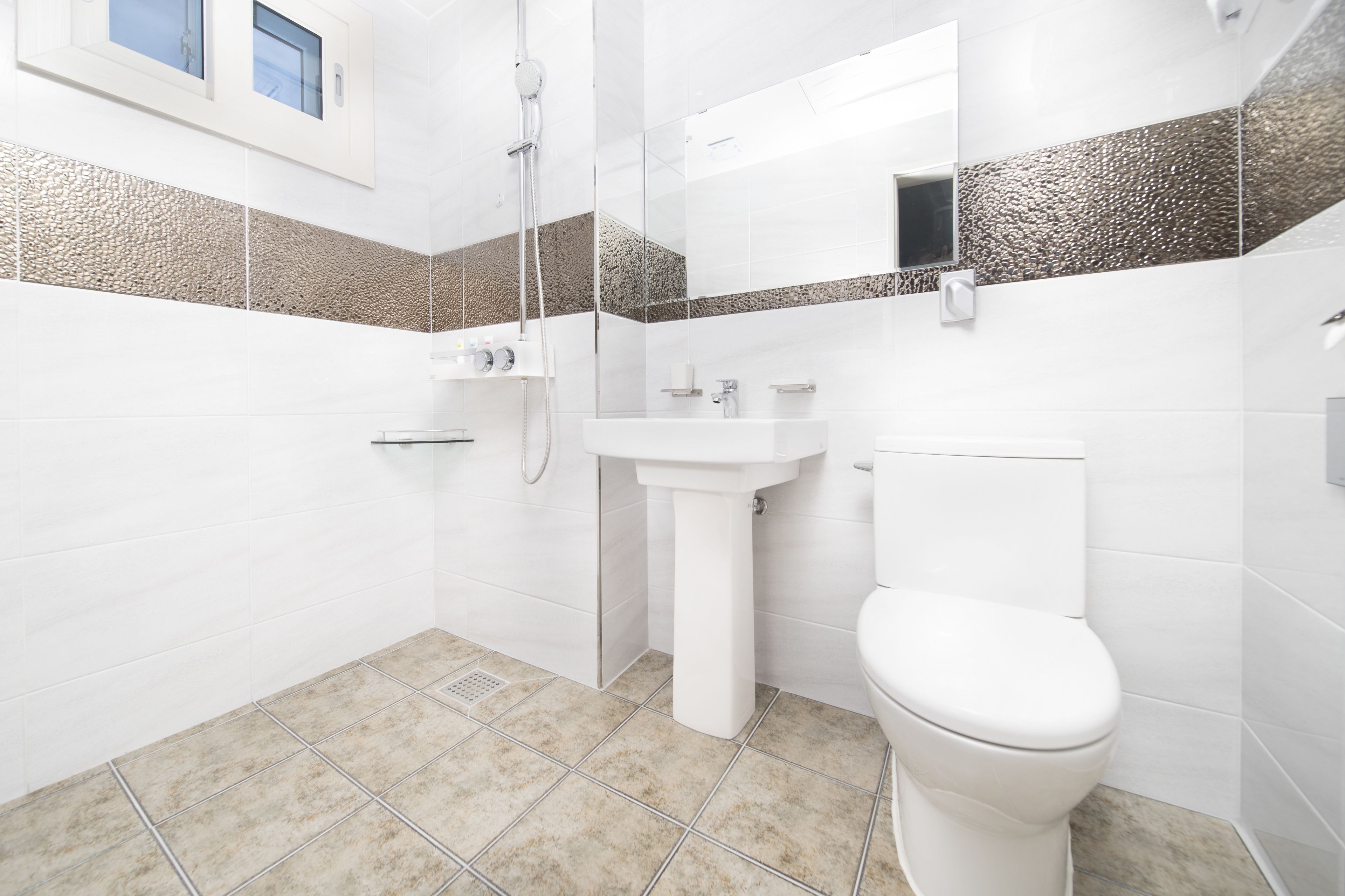 shower, free toiletries, hair dryer