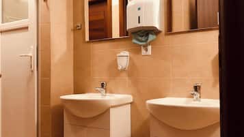Shower, free toiletries, hair dryer, slippers