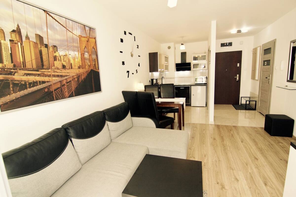 Apartemen (Bursztynowy, Baltycka 16D/5) | Setrika/meja setrika, Wi-Fi gratis, dan seprai linen