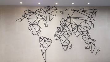 A geometric wall art installation.