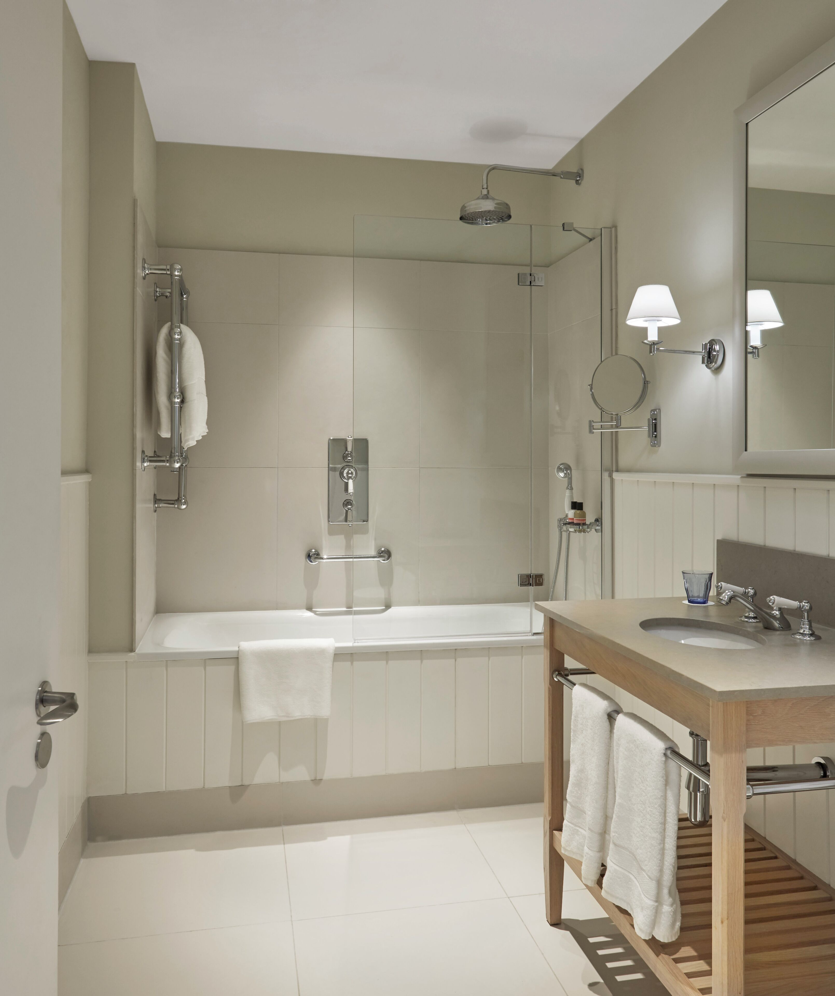 deep-soaking bathtub, free toiletries, hair dryer, bathrobes