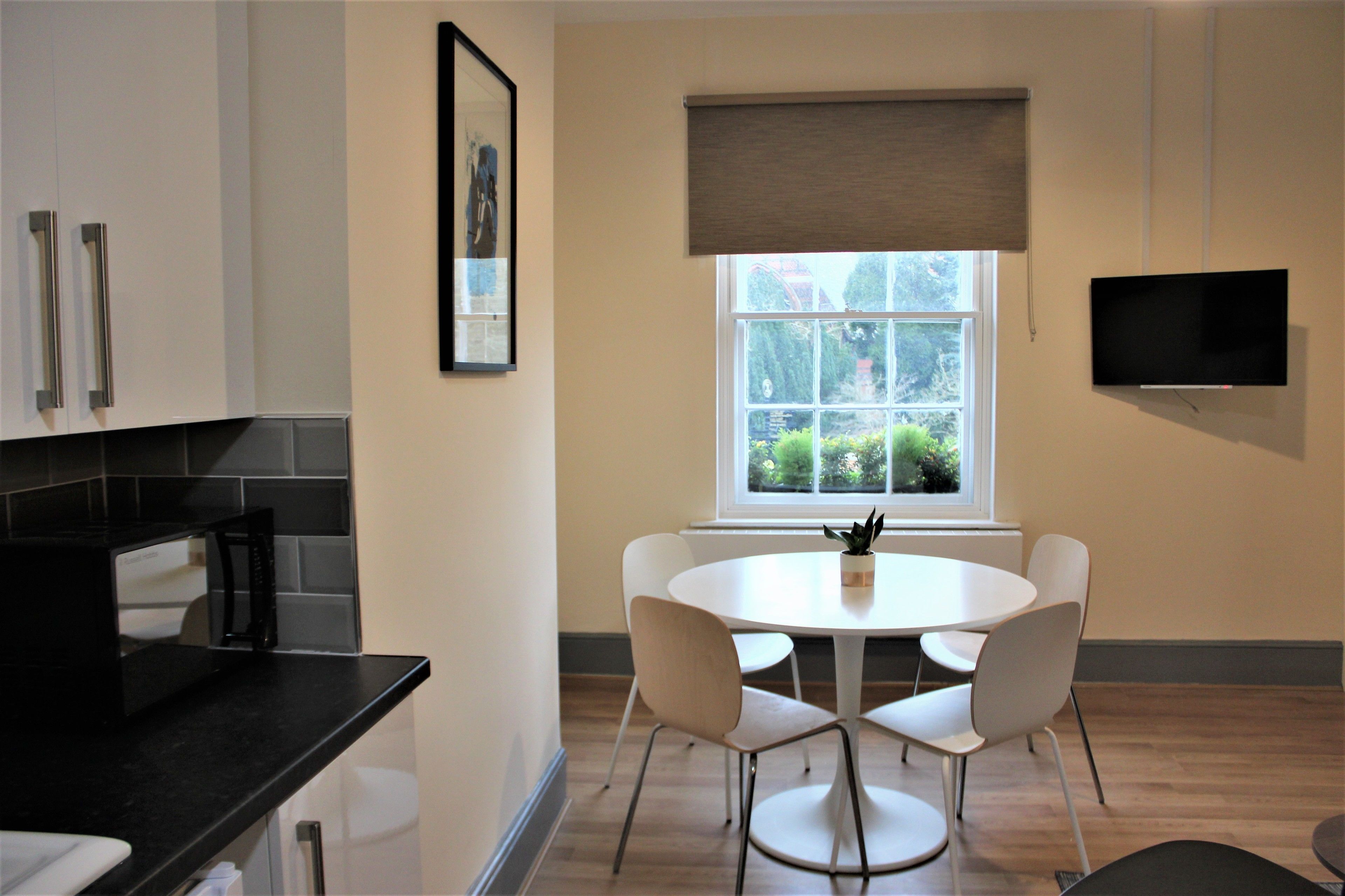 superior apartment, 1 bedroom, refrigerator & microwave | living room