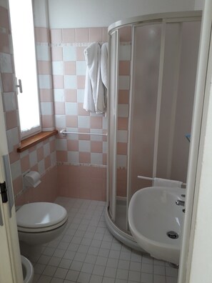 Shower, free toiletries, hair dryer, bidet