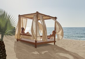 Private beach, white sand, beach cabanas, sun loungers