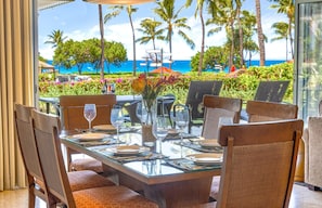 Dining - Maui Resort Rentals: Honua Kai Konea 101 – One and Only Ground Floor OCEANFRONT 2BR, Huge Lawn Area w/ Ocean Views + Built-in B.B.Q. Grill! (Lahaina)