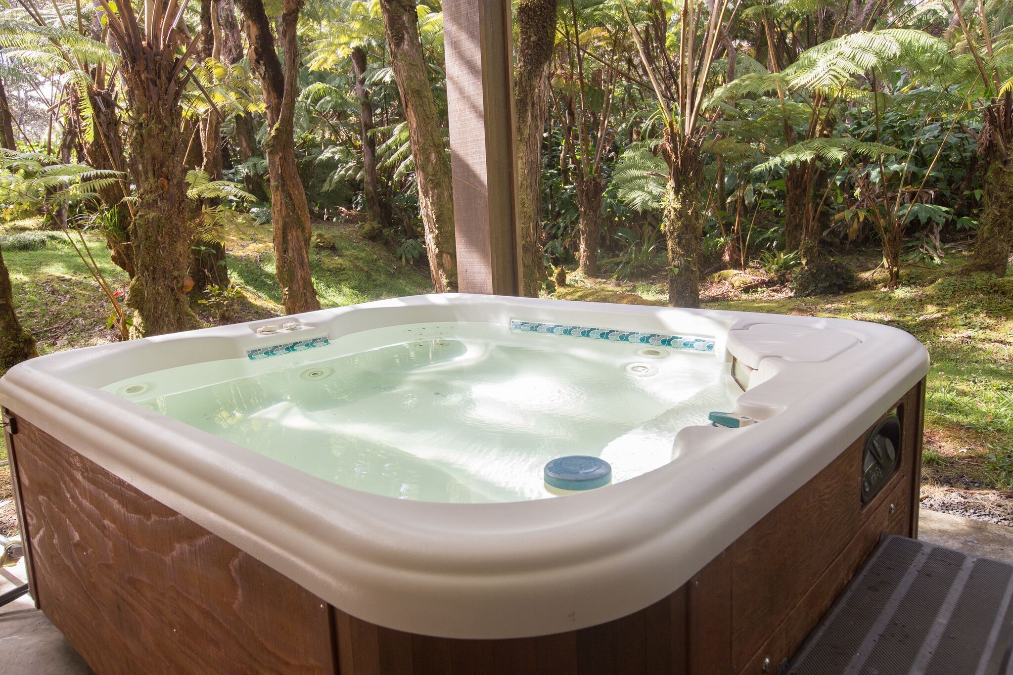 Ein Whirlpool inmitten eines bewaldeten Gebietes.