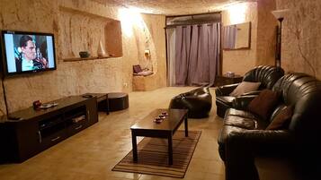 Älytelevisio, DVD-soitin, kirjoja, videokirjasto