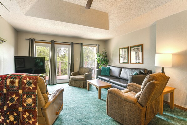 TV, fireplace, DVD player, video library