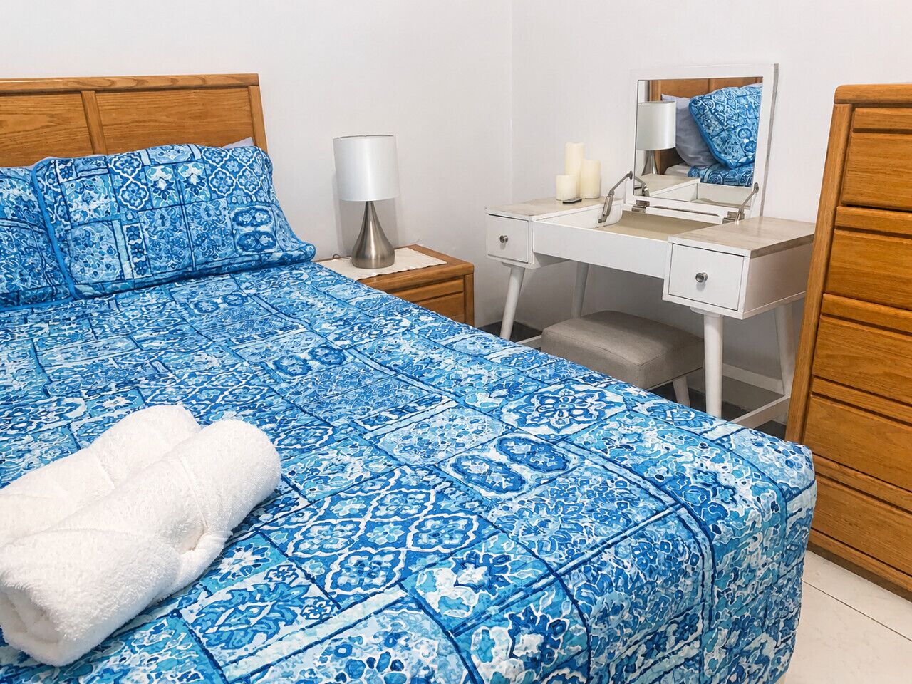 1 bedroom, desk, iron/ironing board, travel cot