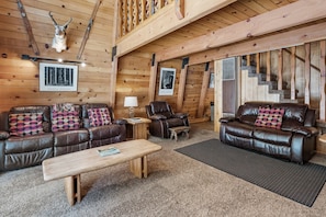 Télévision, cheminée, lecteur de DVD, chaîne hi-fi