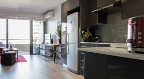 Fridge, microwave, oven, dishwasher