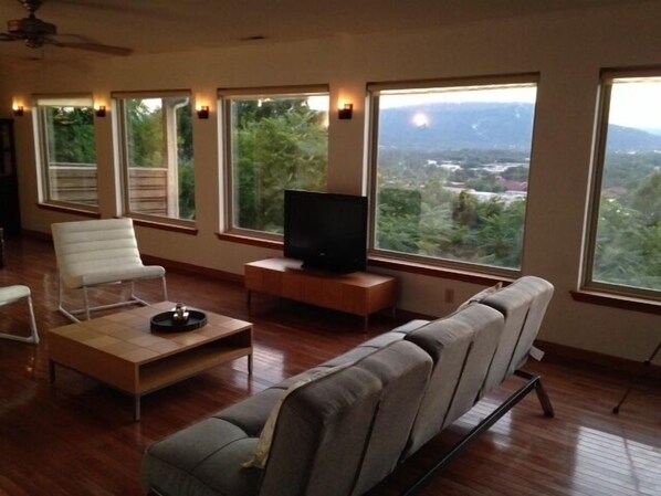 Smart TV, fireplace, DVD player