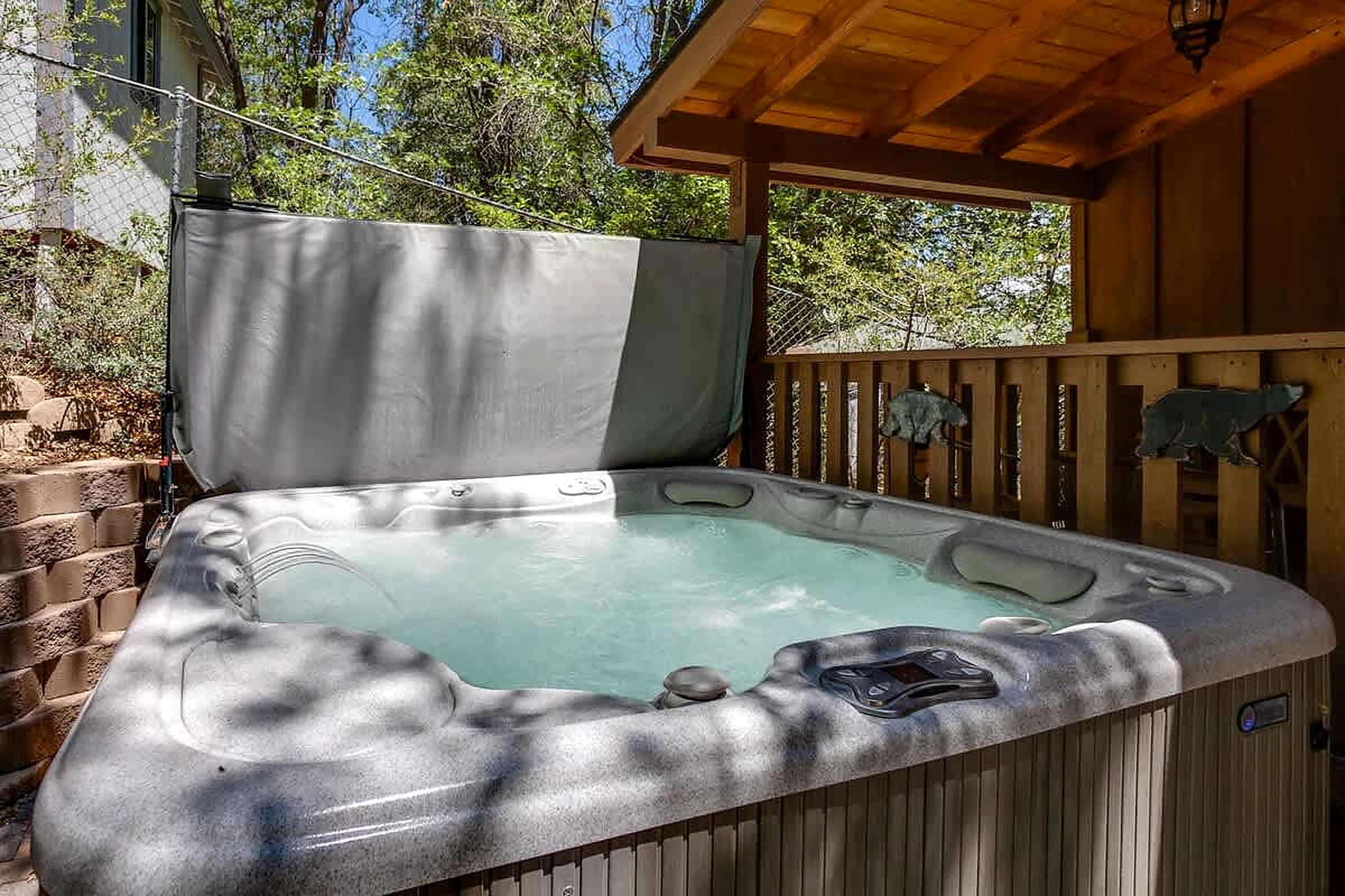 Private LED hot tub under the pines