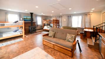 Smart TV, chimenea y libros