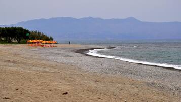 Plage à proximité, chaises longues, serviettes de plage