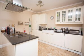 Full-sized fridge, microwave, oven, stovetop