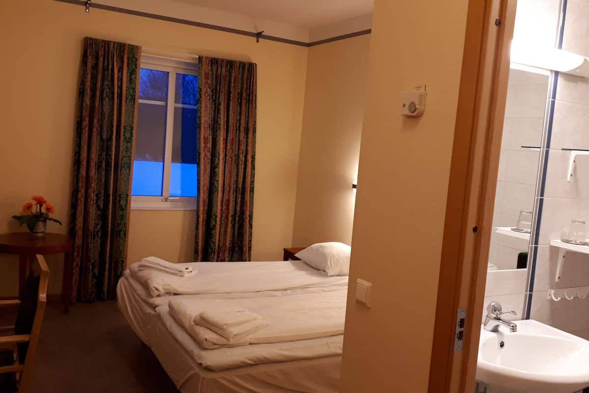 double room, private bathroom | desk, blackout curtains, iron/ironing board, cots/infant beds