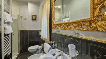 Shower, free toiletries, hair dryer, bathrobes