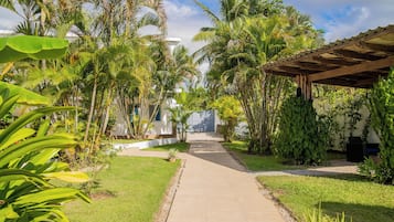 Outdoor pool, pool umbrellas, pool loungers