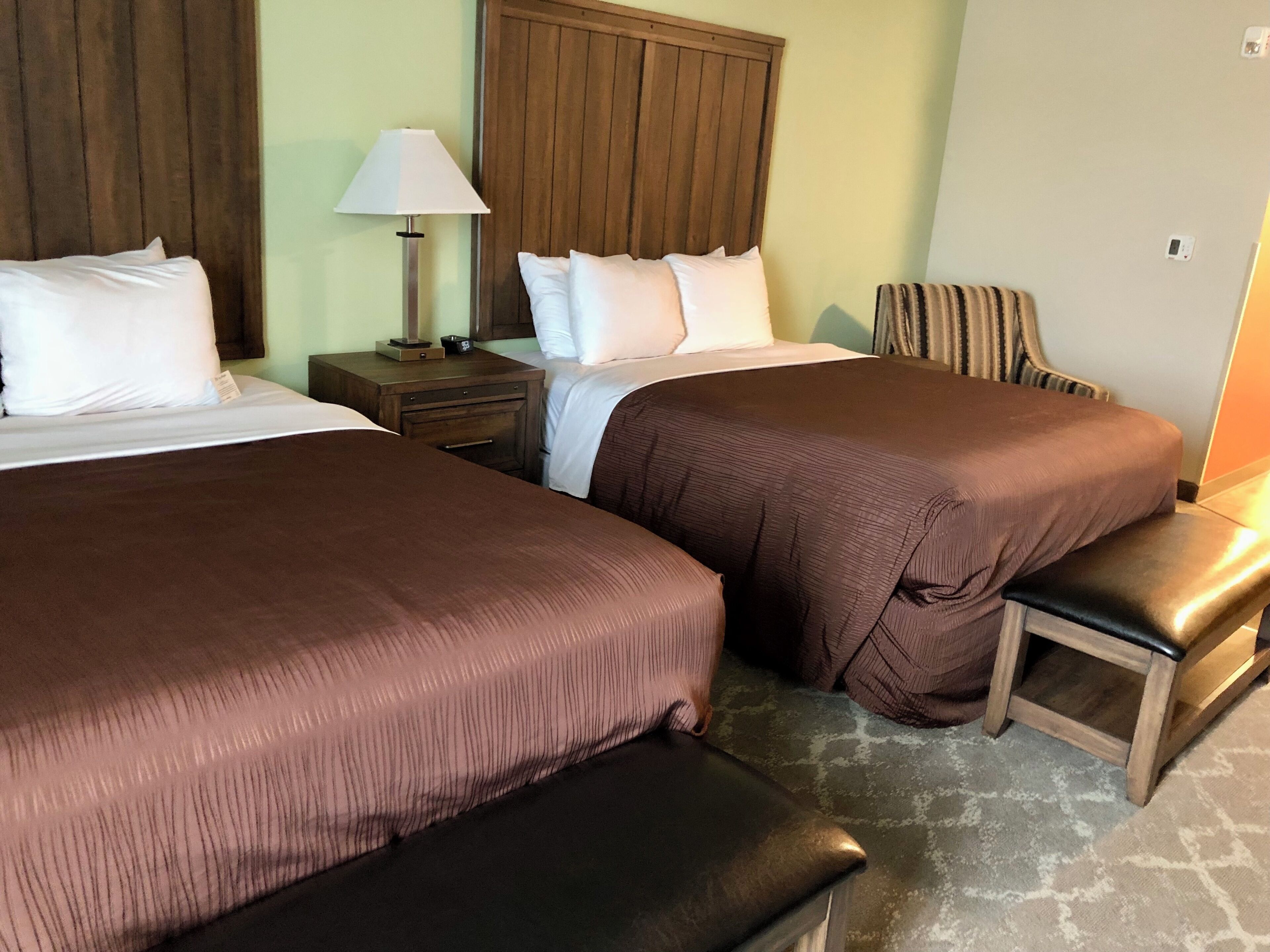 deluxe studio suite, 2 queen beds, kitchenette | premium bedding, desk, iron/ironing board, travel cot