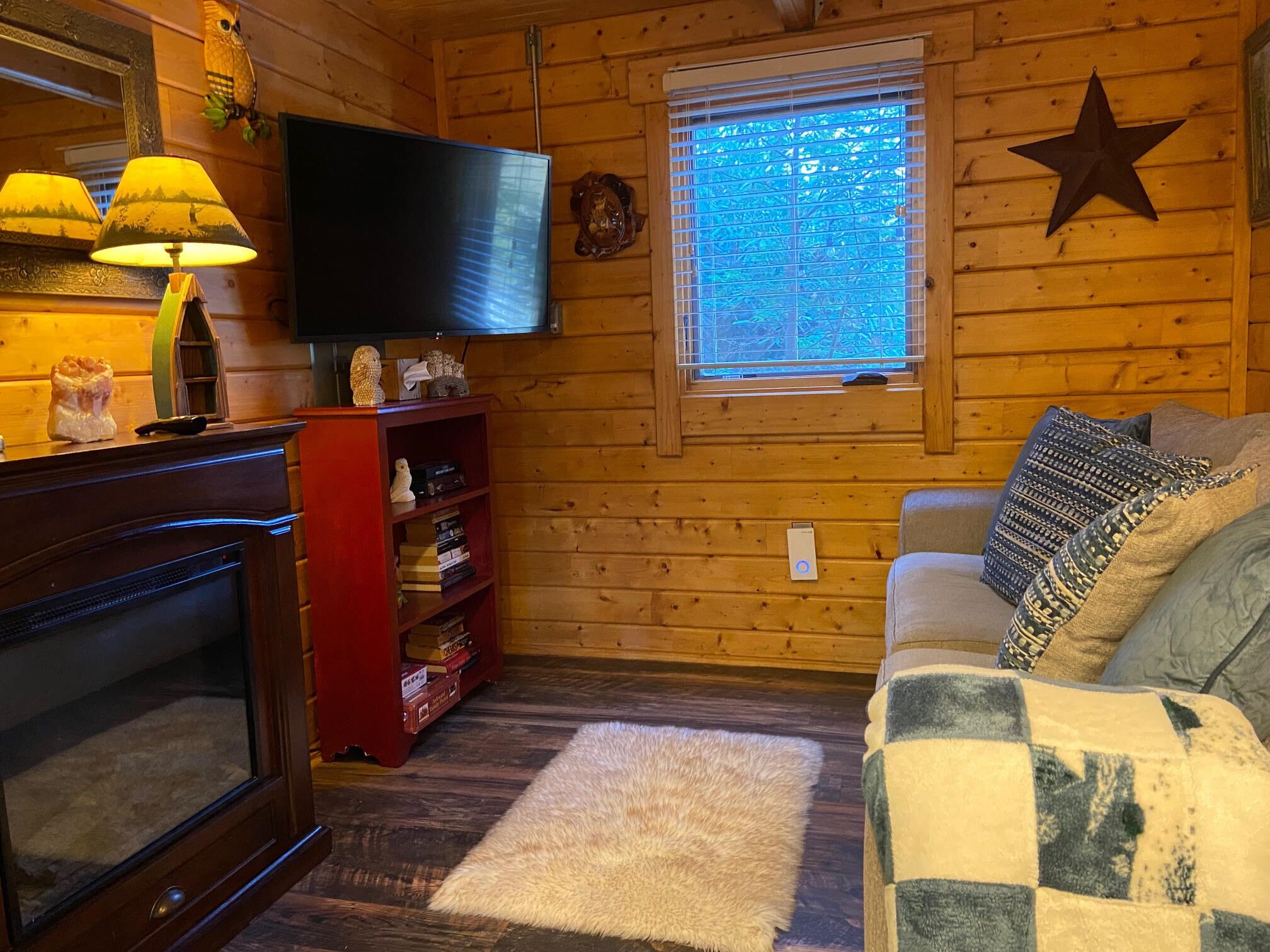 スマートテレビ、暖炉、書庫