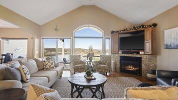 Smart TV, fireplace, video games, DVD player